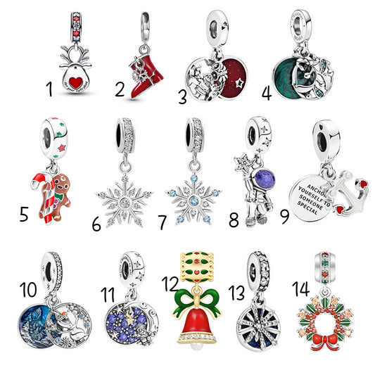 S925 Sterling Silver Christmas Anchor Pendant Series Charm