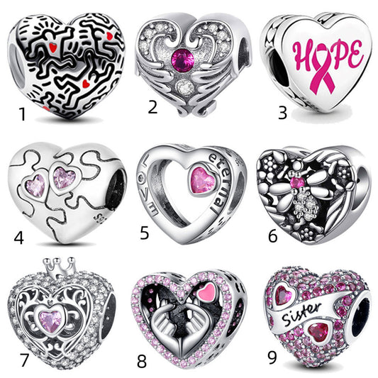 S925 Sterling Silver Exquisite Heart Beaded Series Charm