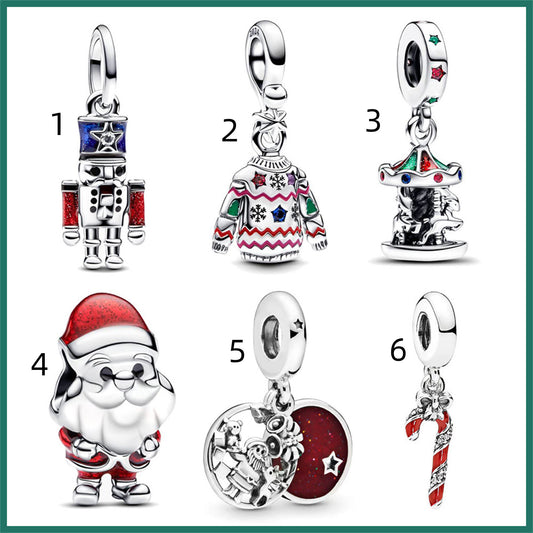 925 Sterling silver Santa Claus sweater Carousel Pendant Series Charm