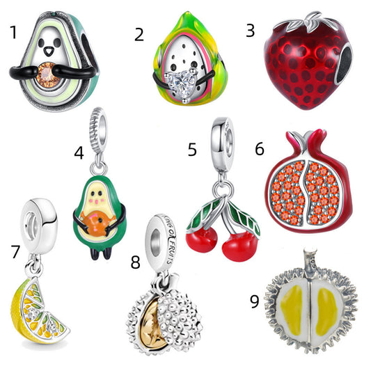 S925 Sterling Silver Fruit Pomegranate Beaded Series Charm