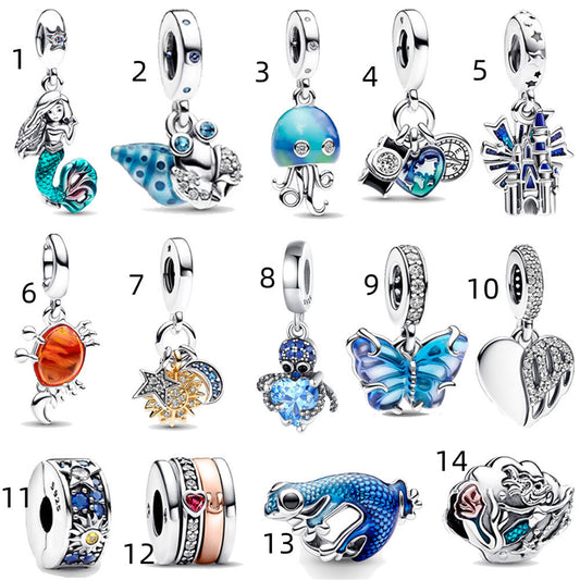S925 Sterling Silver Marine Animal Mermaid Pendant Series Charm