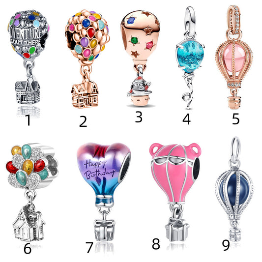 S925 Sterling Silver Hot air Balloon House Beaded Series Charm