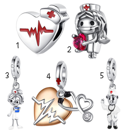 S925 Sterling Silver Health Care Characters Beading Series Charm