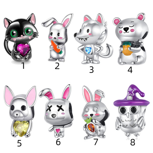 925 Sterling silver Rabbit Fortune Cat Beading Series Charm