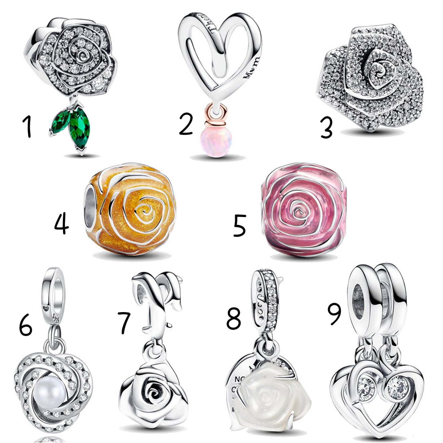 S925 Sterling Silver Pearl Rose Beading Series Charm