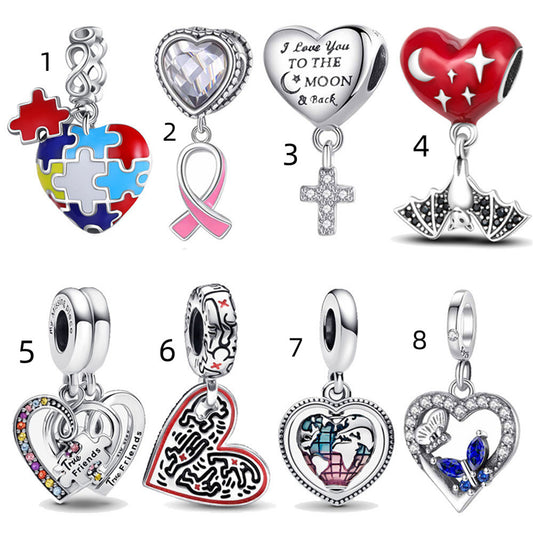 S925 Sterling Silver Color Love Engraved Pendant Series Charm