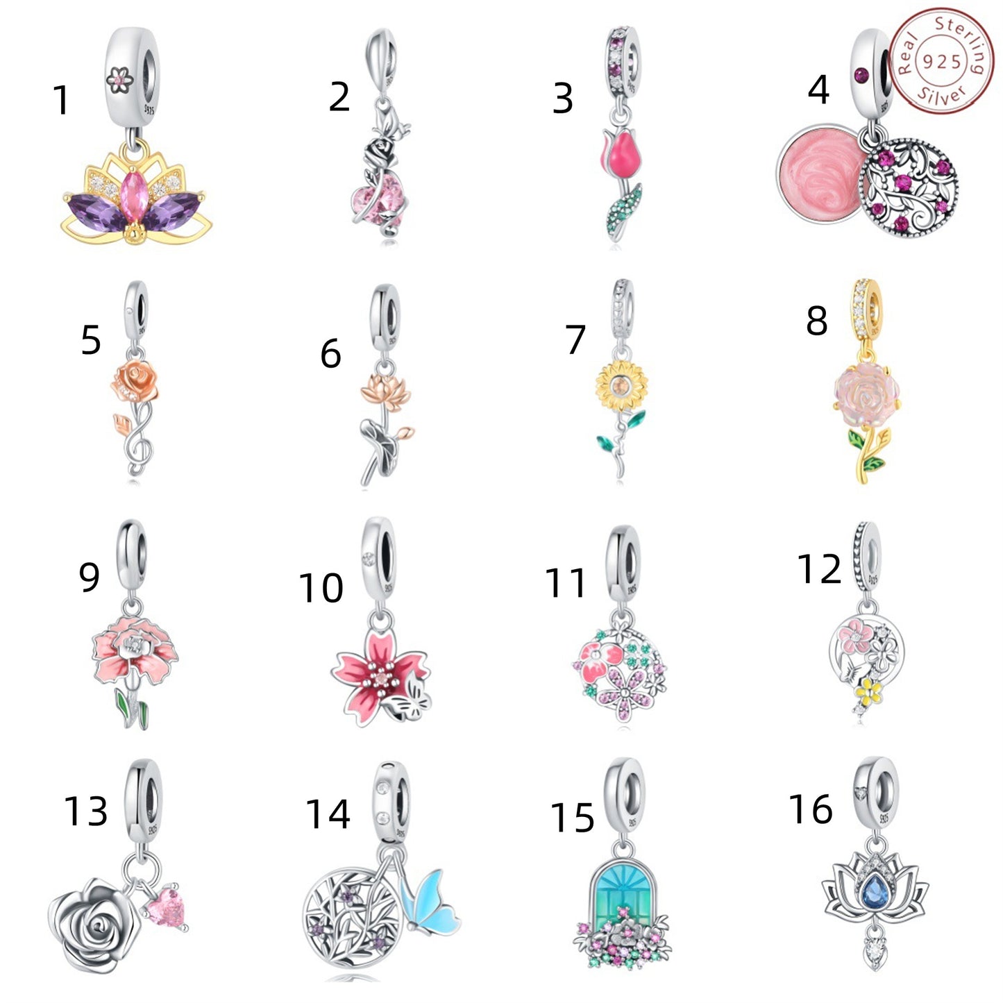 925 Sterling Silver Exquisite Flowers Tulip Pendant Series Charm