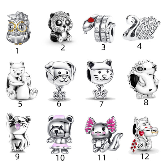 S925 Sterling Silver Animal Swan Beading Series Charm