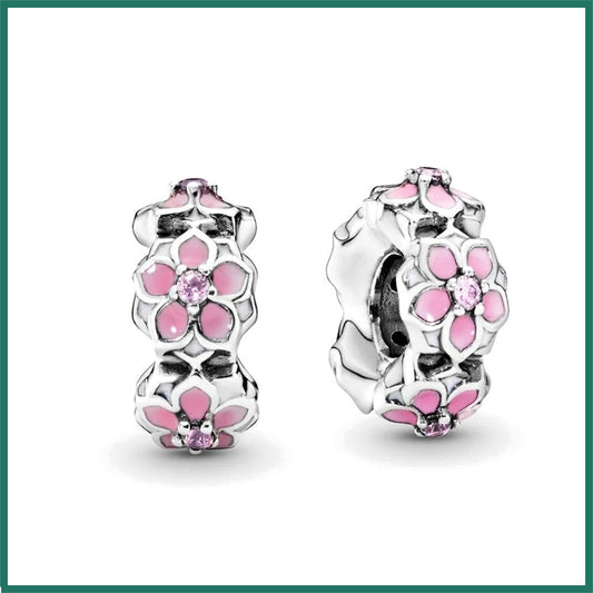 925 Sterling silver Pink Flower Spacing Beading Series Charm