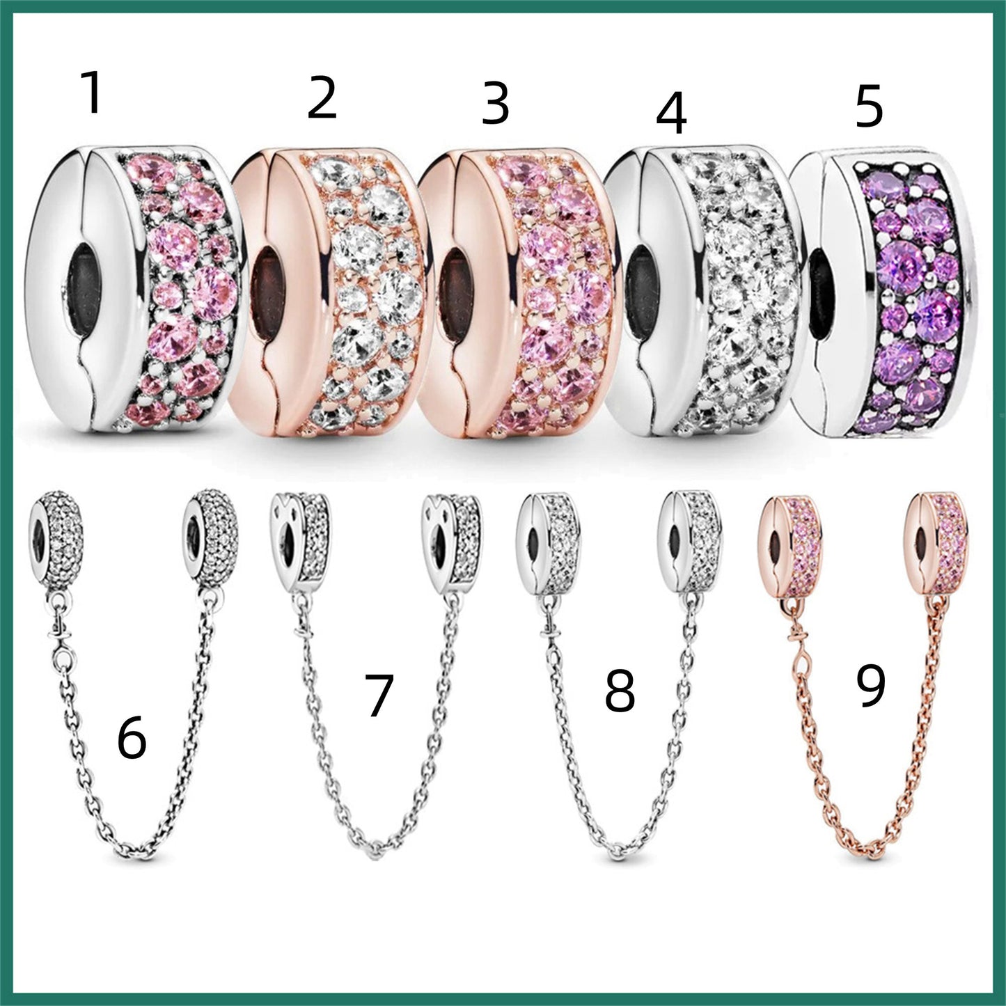 925 Sterling silver Rose Gold Zircon Fixed Clip Beaded Series Charm