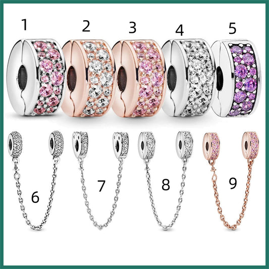 925 Sterling silver Rose Gold Zircon Fixed Clip Beaded Series Charm