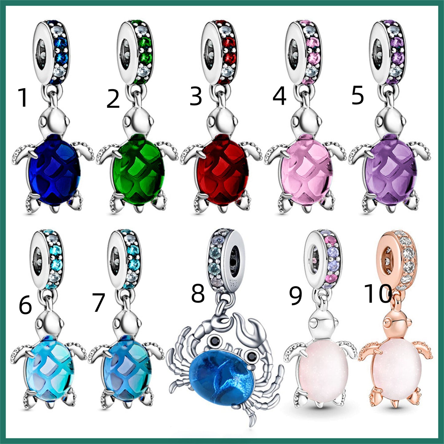 925 Sterling silver Sea World Colorful Gem Turtle Beading Series Charm