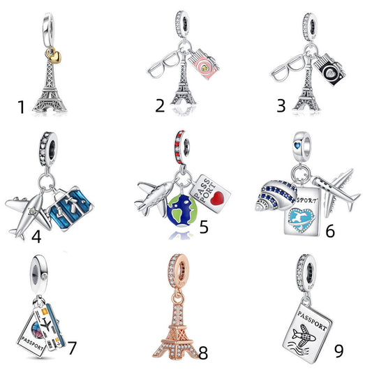 925 Sterling silver Paris Tower Aircraft Pendant Series Charm