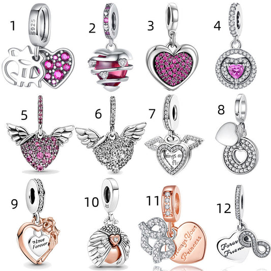 S925 Sterling Silver Heart Angel Wings Pendant Series Charm