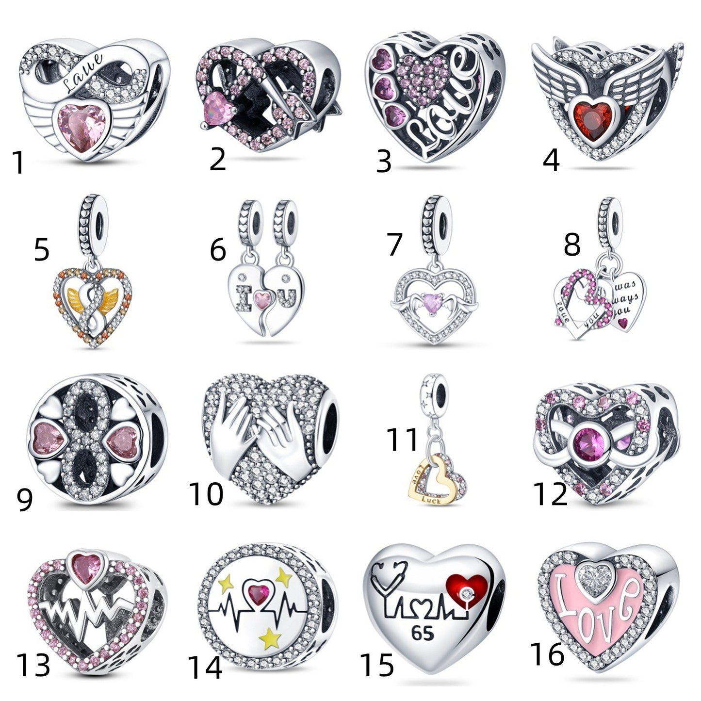 925 Sterling Silver Lucky Pink Heart Pendant Series Charm