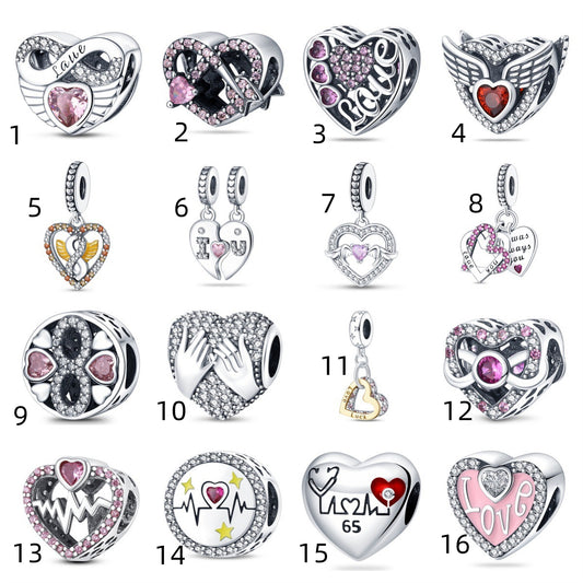 925 Sterling Silver Lucky Pink Heart Pendant Series Charm