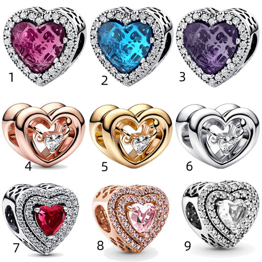 S925 Sterling Silver Shiny Heart Beaded Series Charm