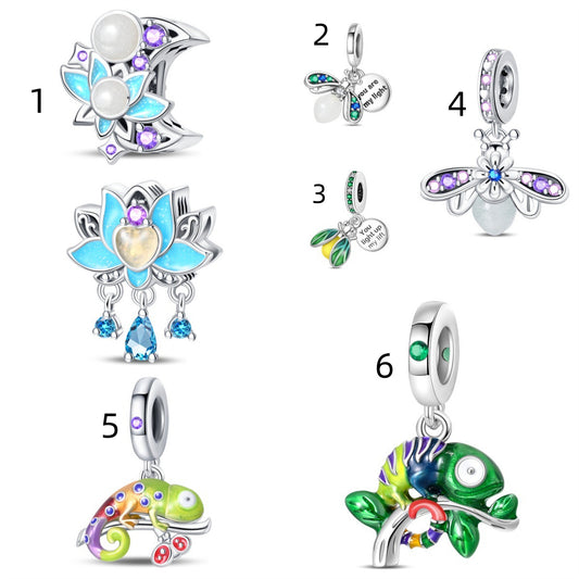 925 Sterling Silver Luminous Chameleon Pendant Series Charm