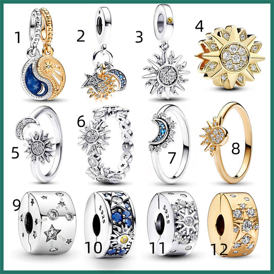 925 Sterling silver Sun, moon and star beaded pendant Charm