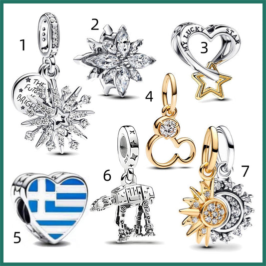 925 Sterling silver Lucky Star Snow Sun Moon Double Pendant Series Charm