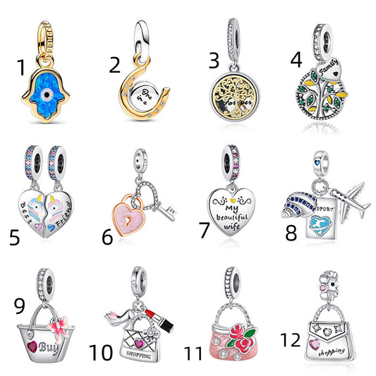 S925 Sterling Silver Exquisite Bag Lipstick Pendant Series Charm