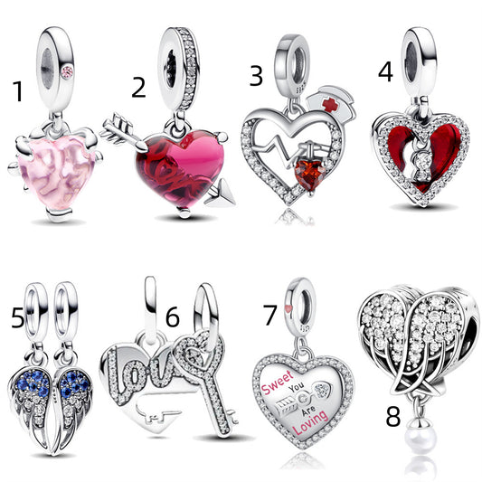 S925 Sterling Silver Wing Heart Pendant Series Charm