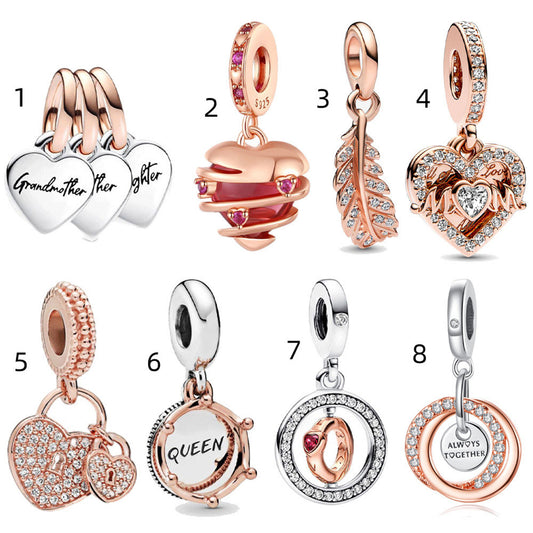 S925 Sterling Silver Rose Gold Love Pendant Series Charm