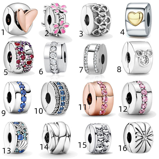 S925 Sterling Silver Flower Positioning Button Beaded Series Charm