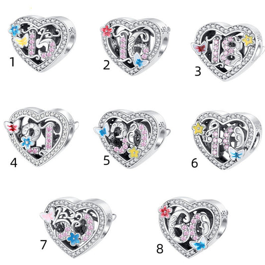 S925 Sterling Silver Love Anniversary Beaded t Series Charm
