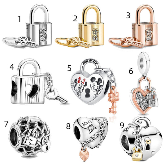 S925 Sterling Silver Love Lock Beaded Series Charm