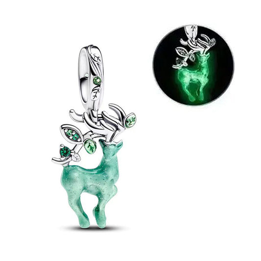 S925 Sterling Silver Luminous Elk Dangle Charm