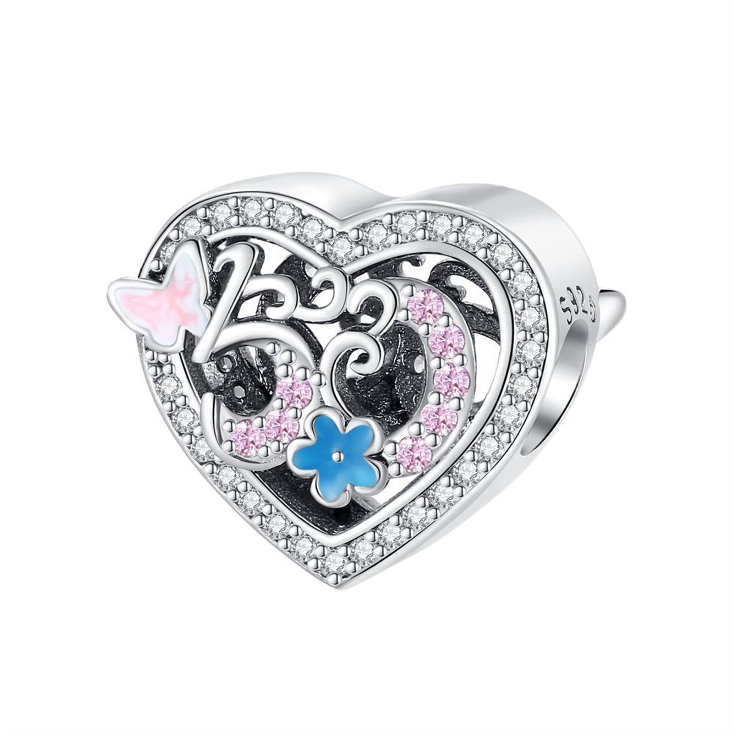 925 Sterling silver Anniversary Celebration Heart Beaded Series Charm