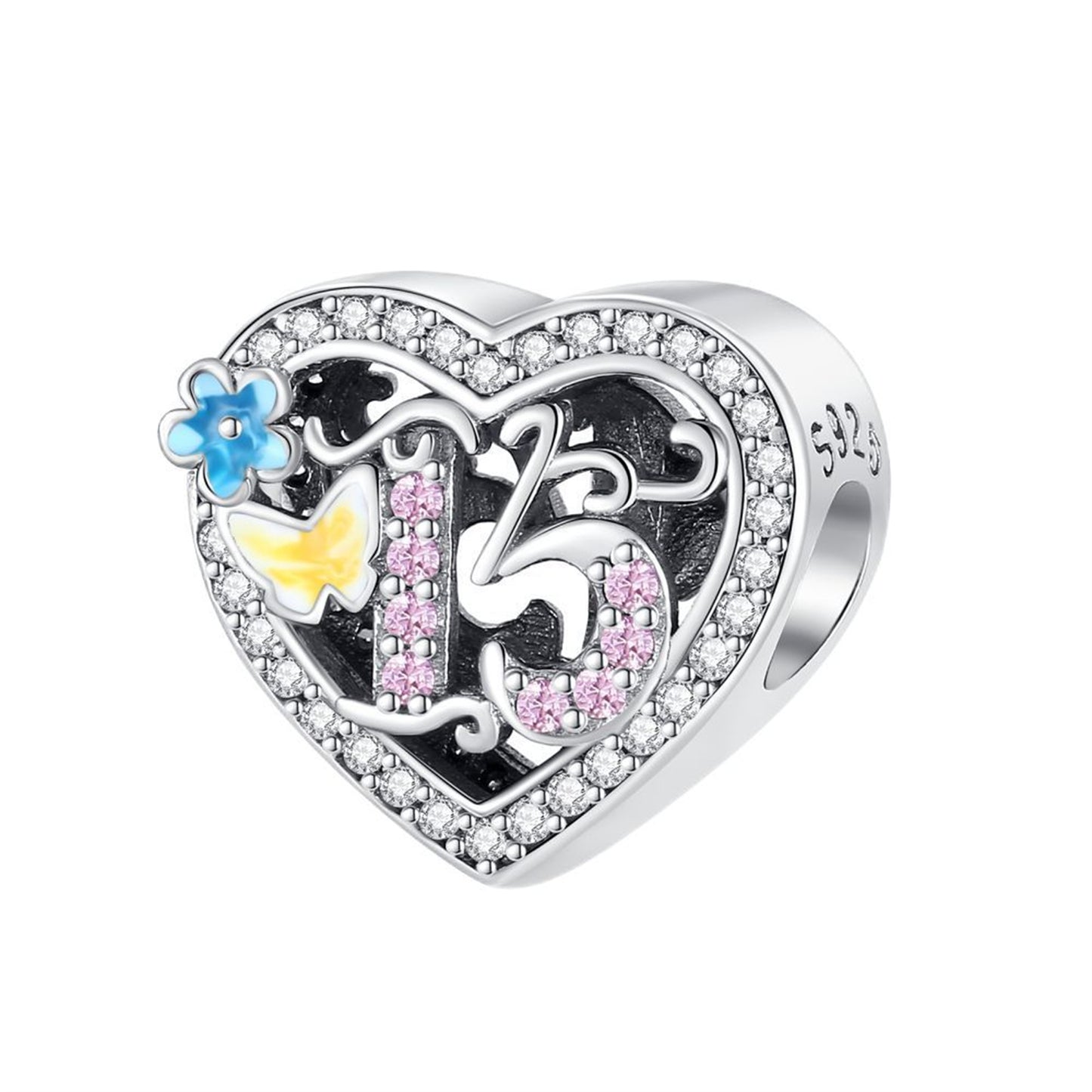 925 Sterling silver Anniversary Celebration Heart Beaded Series Charm