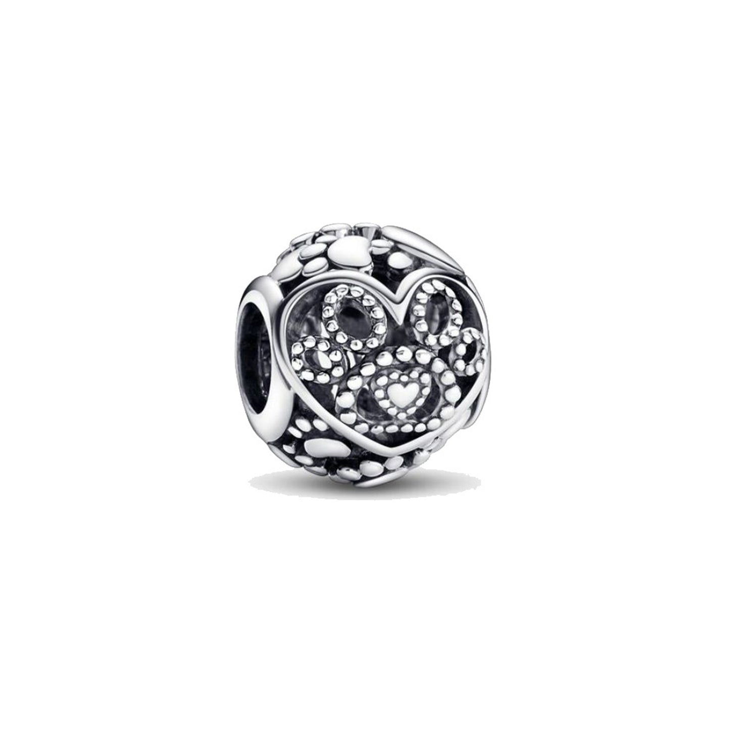 S925 Sterling Silver Animal Footprints Heart-Shaped Zircon Beading Series Charm