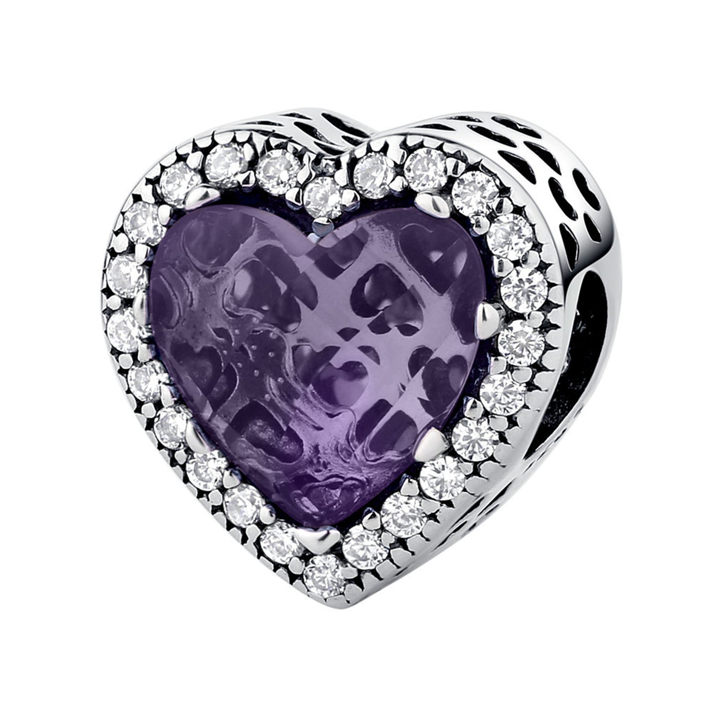 S925 Sterling Silver Shiny Heart Beaded Series Charm