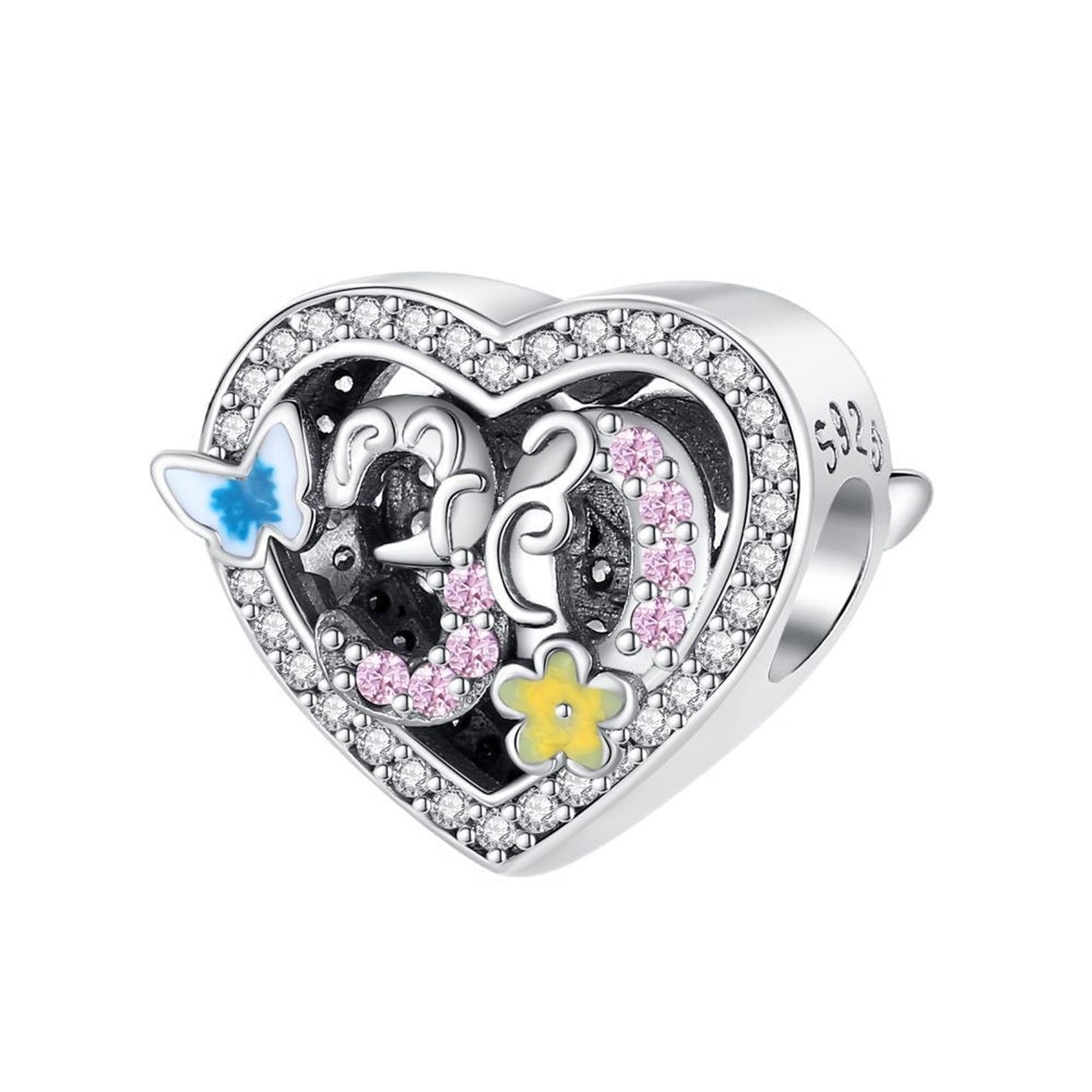 S925 Sterling Silver Love Anniversary Beaded t Series Charm