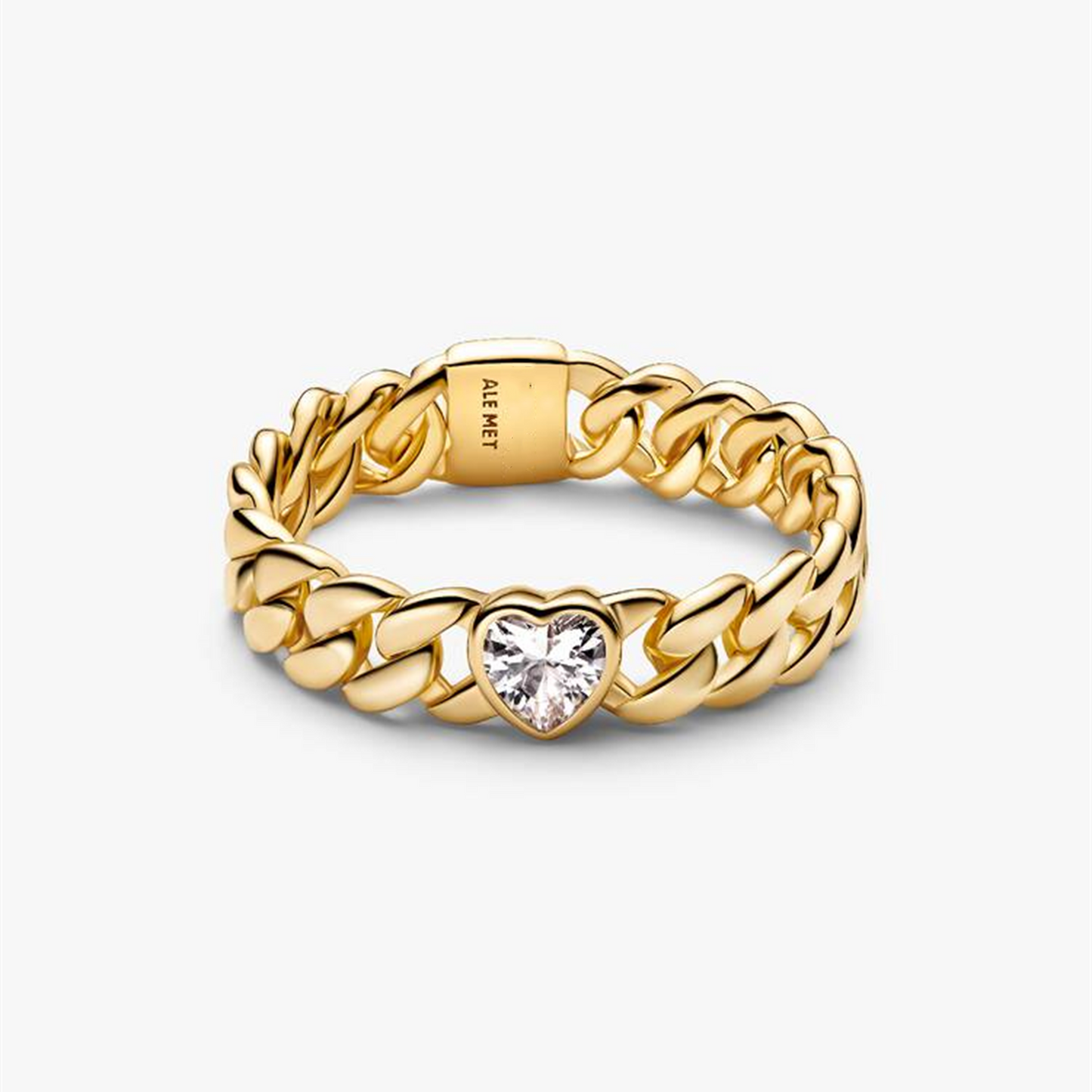 S925 Sterling Silver Heart Cuban Chain Ring,Gift trendy jewelry