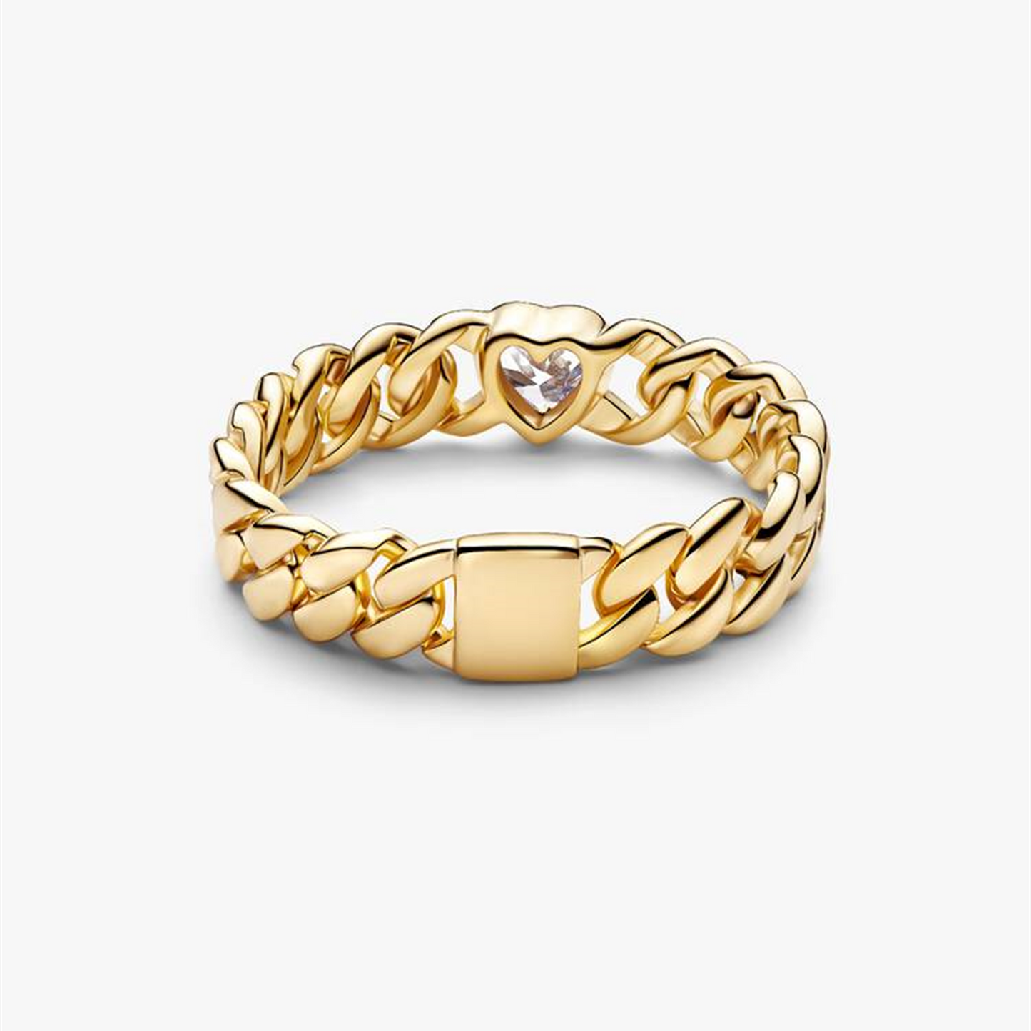 S925 Sterling Silver Heart Cuban Chain Ring,Gift trendy jewelry