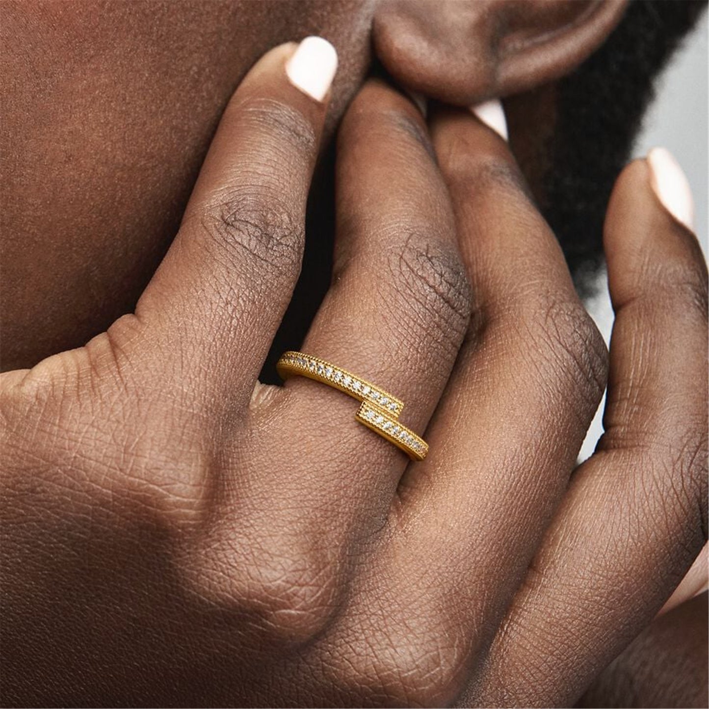 S925 Sterling Silver Sparkling Overlapping Ring