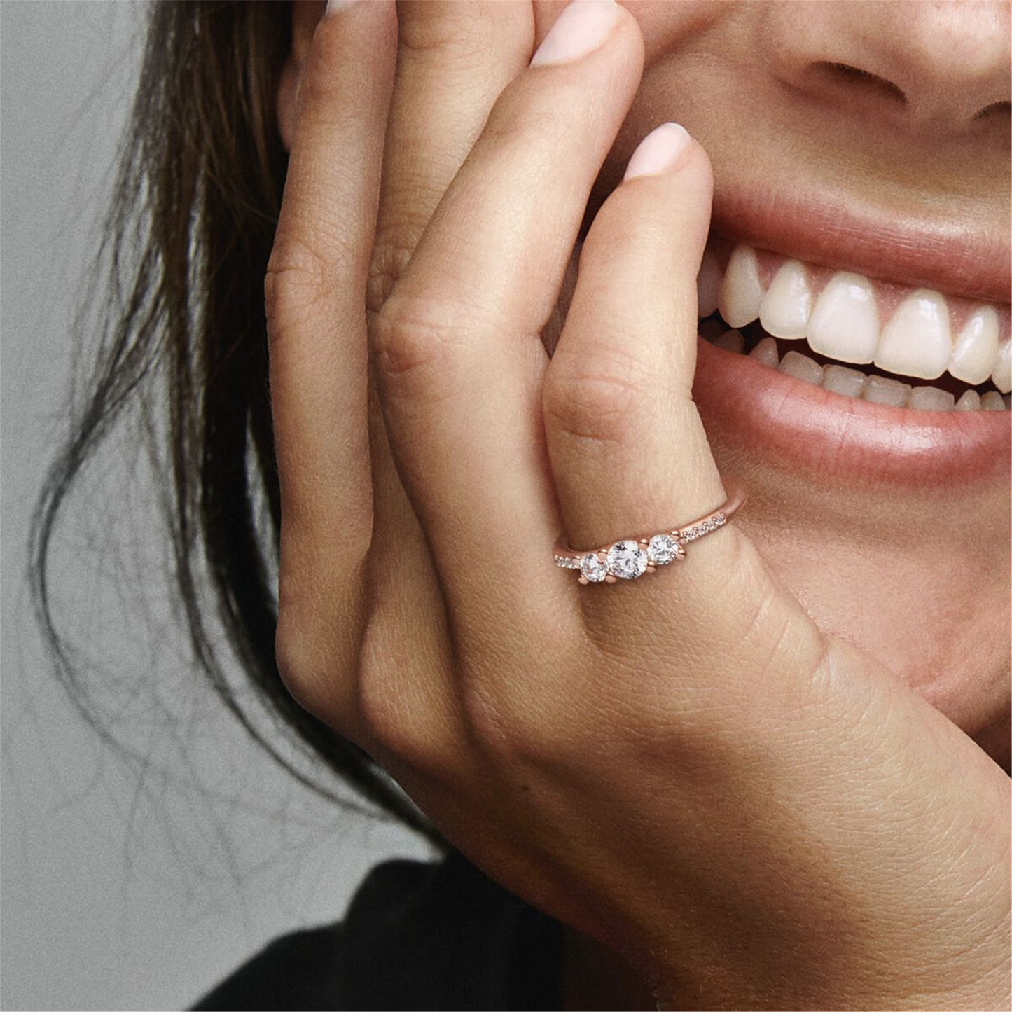 S925 Sterling Silver Clear Three-Stone Ring