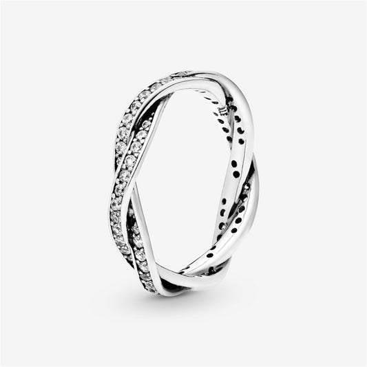 S925 Sterling Silver Sparkling Twisted Lines Ring