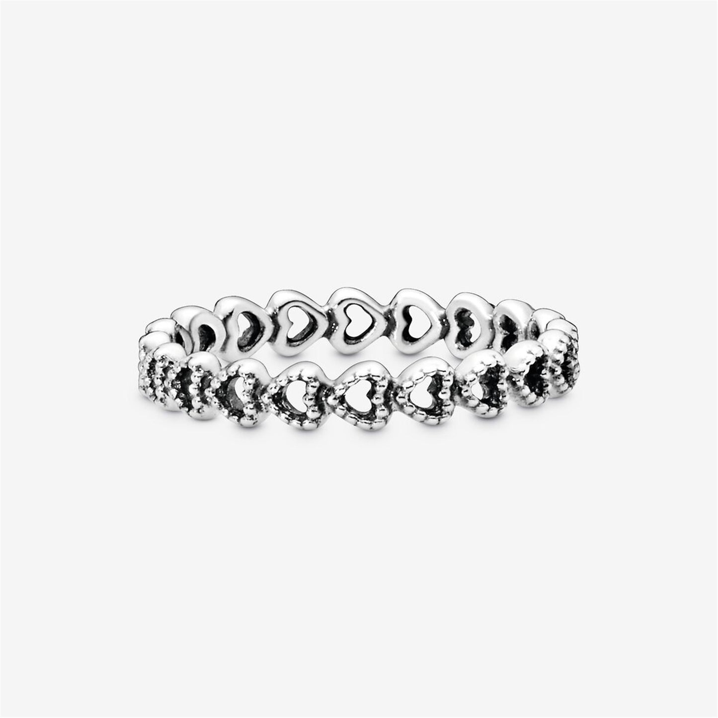 S925 Sterling Silver Band of Hearts Ring