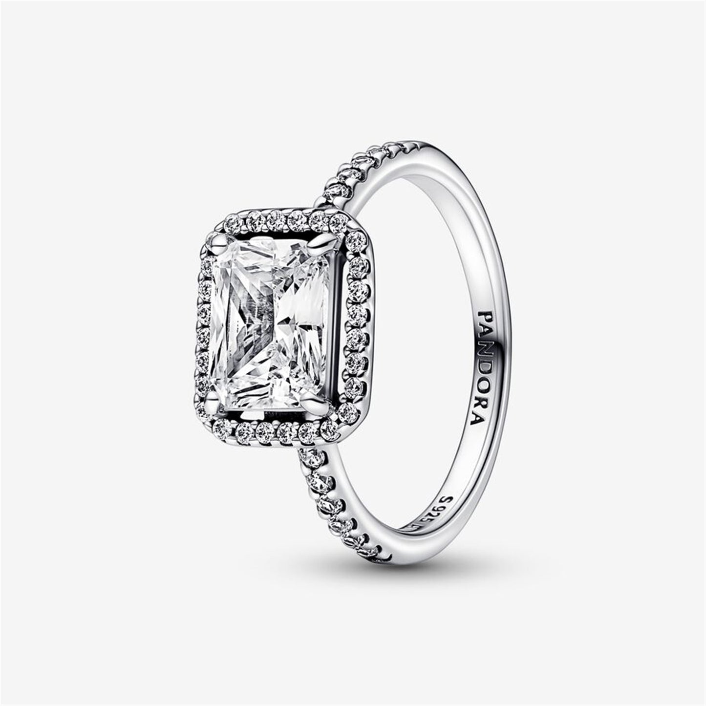 S925 Sterling Silver Rectangular Sparkling Halo Ring