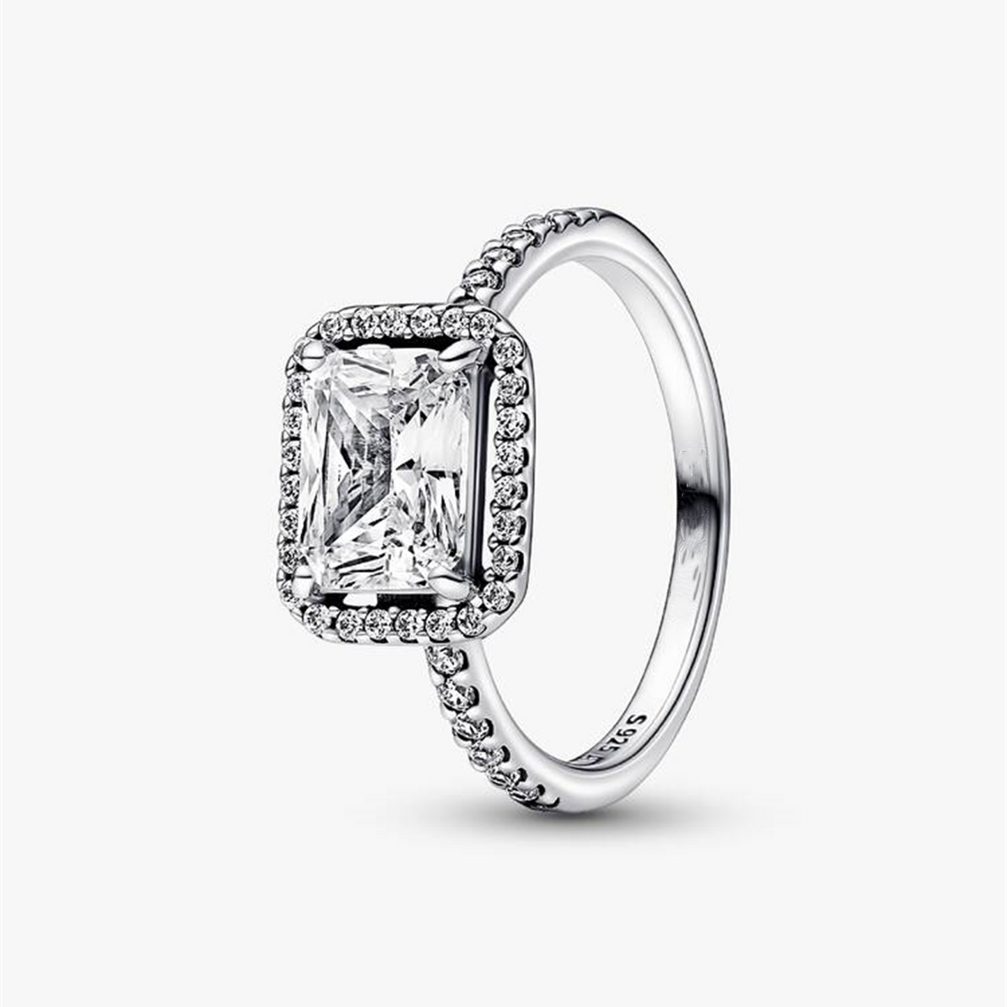 S925 sterling silver Rectangular Sparkling Halo Ring
