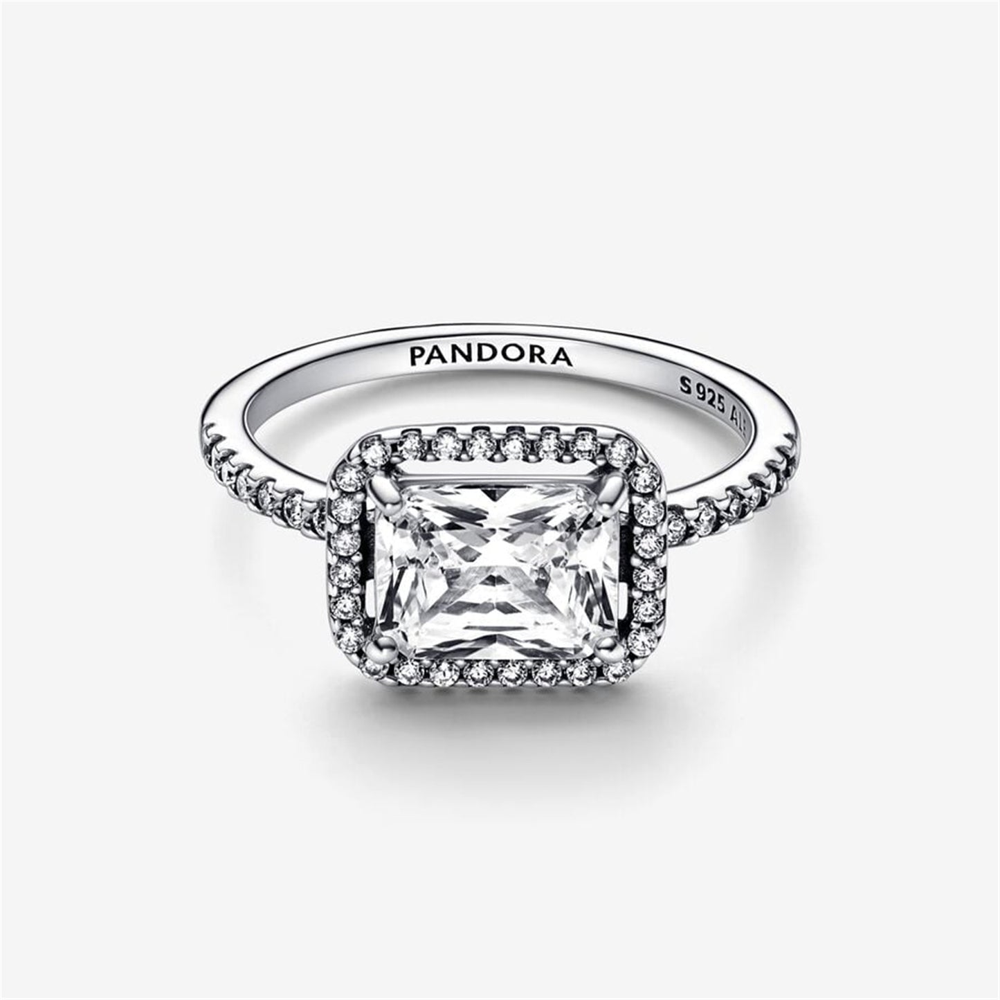 S925 Sterling Silver Rectangular Sparkling Halo Ring