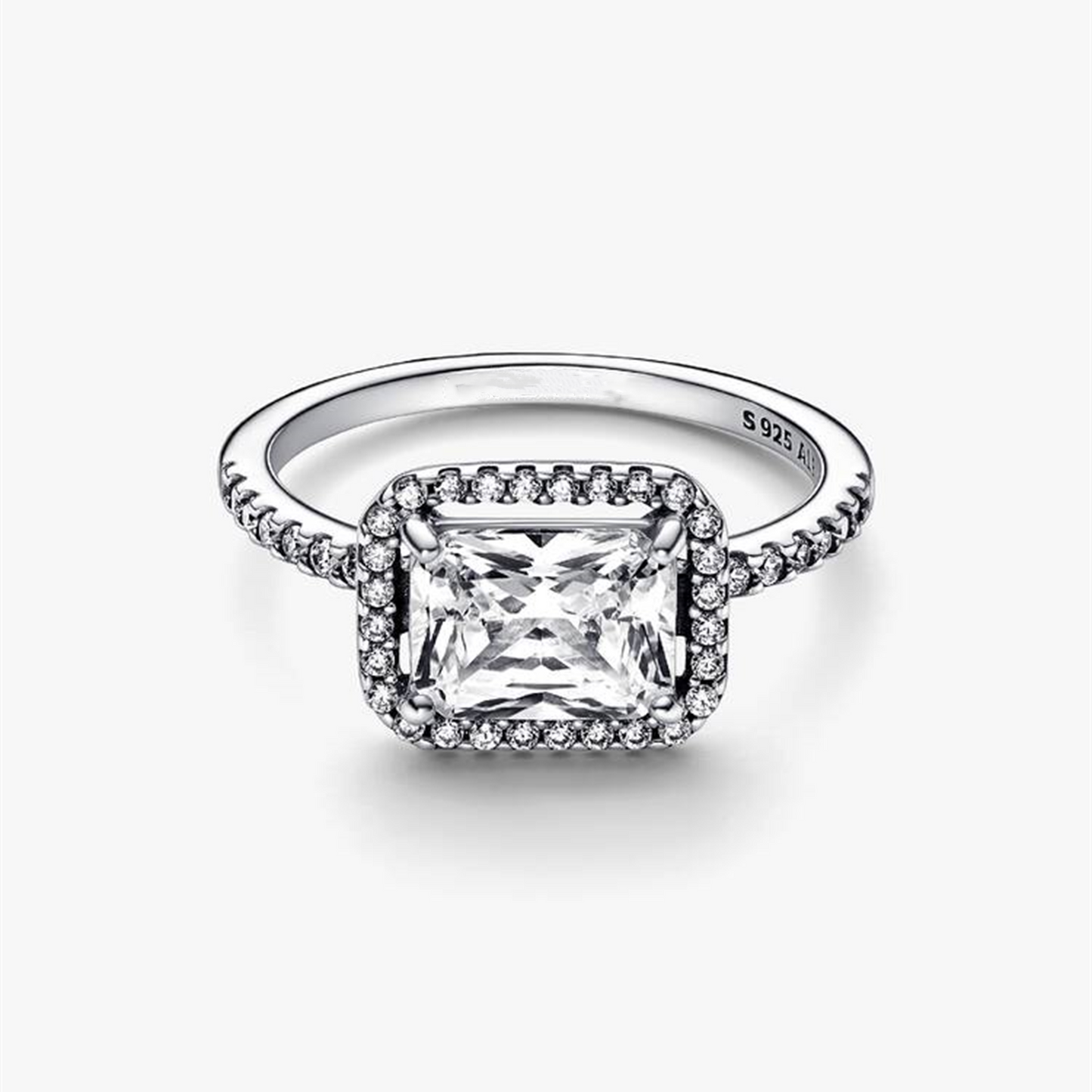 S925 sterling silver Rectangular Sparkling Halo Ring