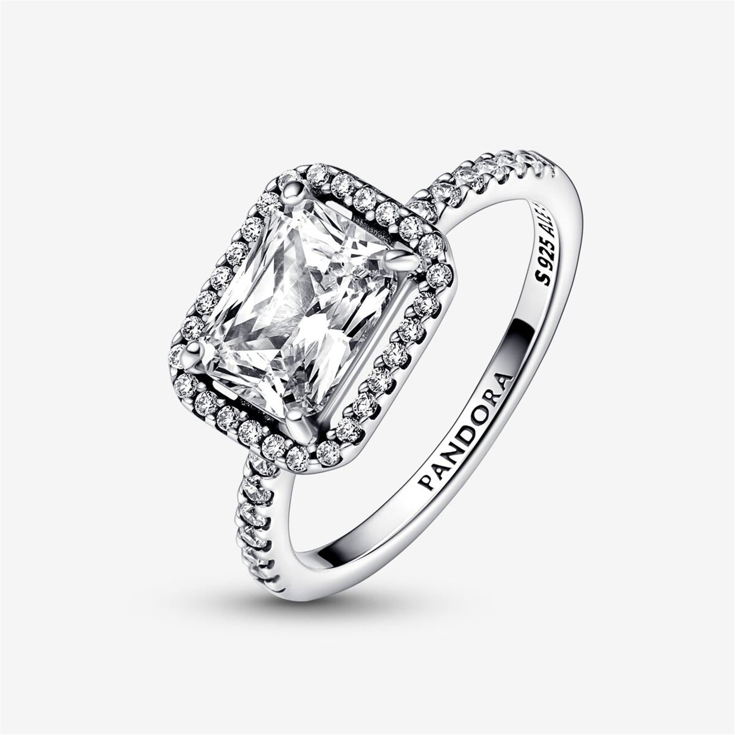 S925 Sterling Silver Rectangular Sparkling Halo Ring