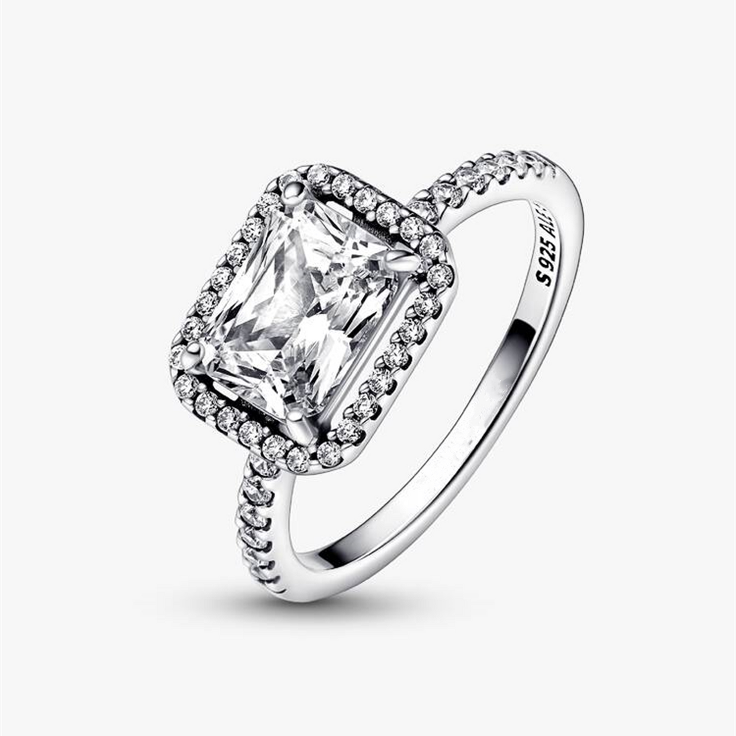S925 sterling silver Rectangular Sparkling Halo Ring