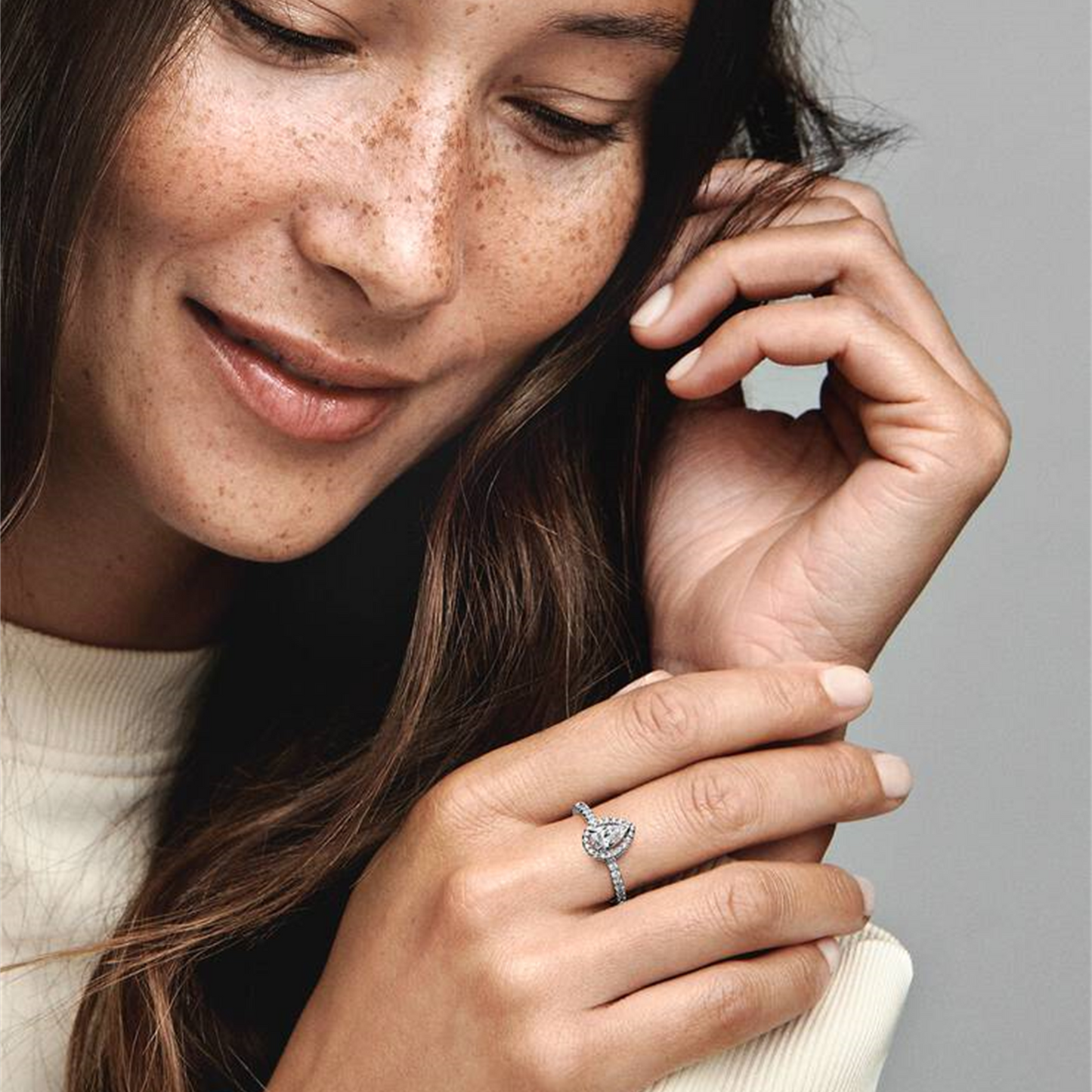 S925 sterling silver Sparkling Pear Halo Ring