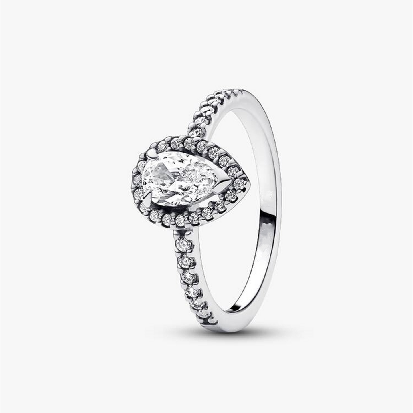 S925 sterling silver Sparkling Pear Halo Ring